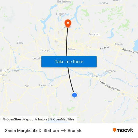 Santa Margherita di Staffora to Brunate map
