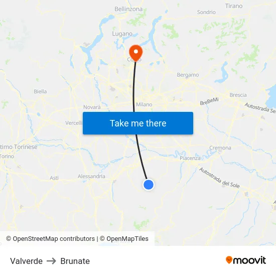 Valverde to Brunate map