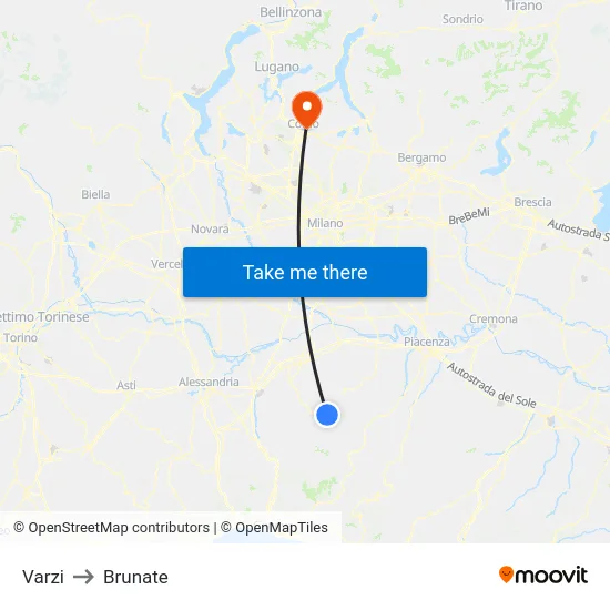 Varzi to Brunate map