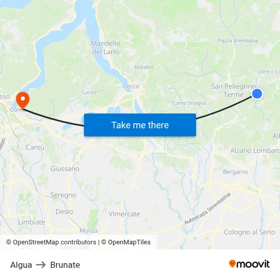 Algua to Brunate map