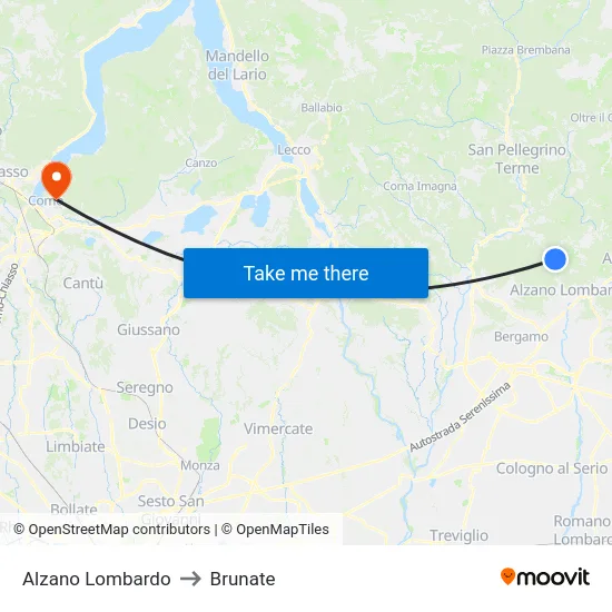 Alzano Lombardo to Brunate map