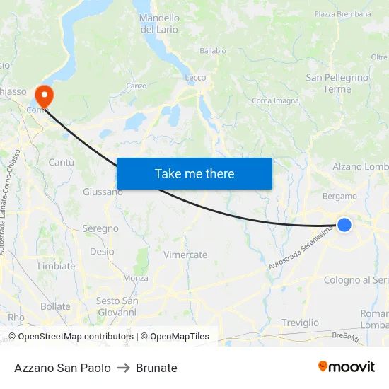 Azzano San Paolo to Brunate map
