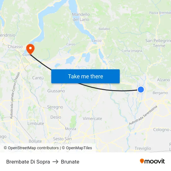 Brembate Di Sopra to Brunate map