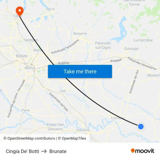 Cingia De' Botti to Brunate map