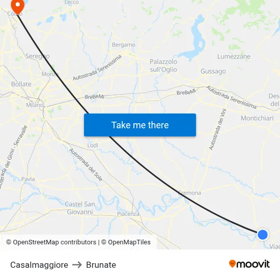 Casalmaggiore to Brunate map