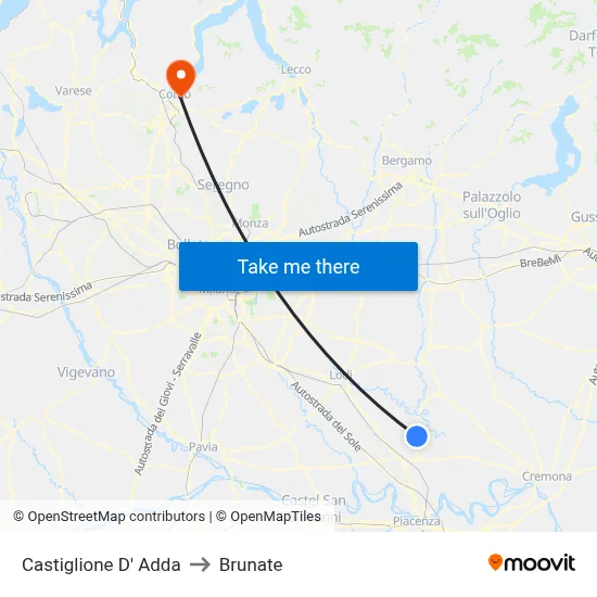 Castiglione D' Adda to Brunate map