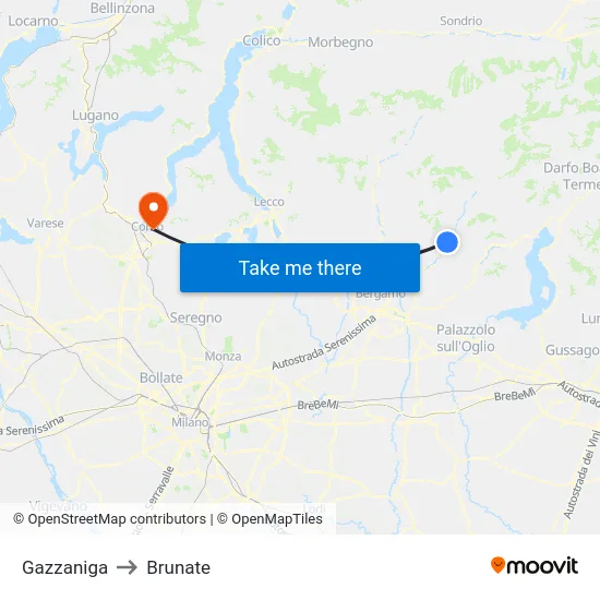Gazzaniga to Brunate map