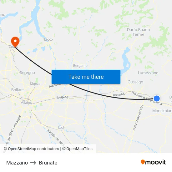 Mazzano to Brunate map