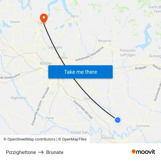 Pizzighettone to Brunate map