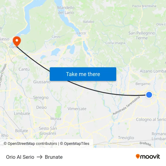 Orio Al Serio to Brunate map