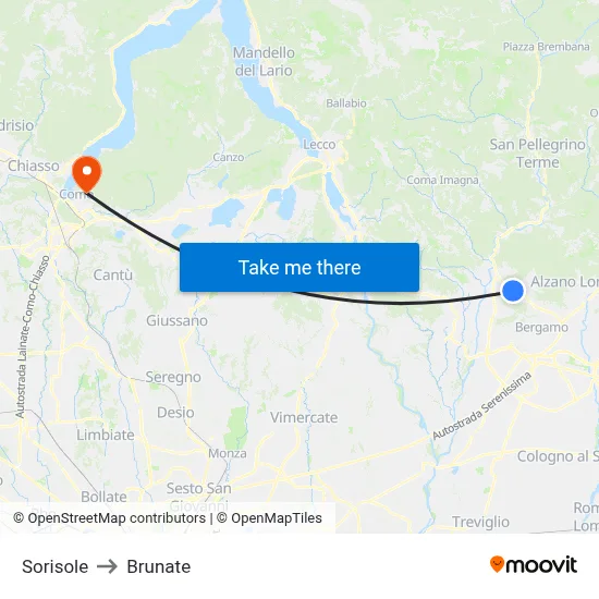 Sorisole to Brunate map