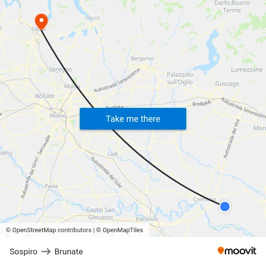 Sospiro to Brunate map