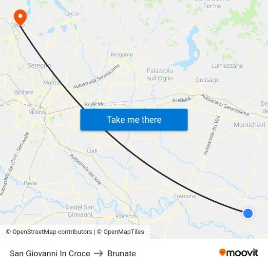 San Giovanni In Croce to Brunate map