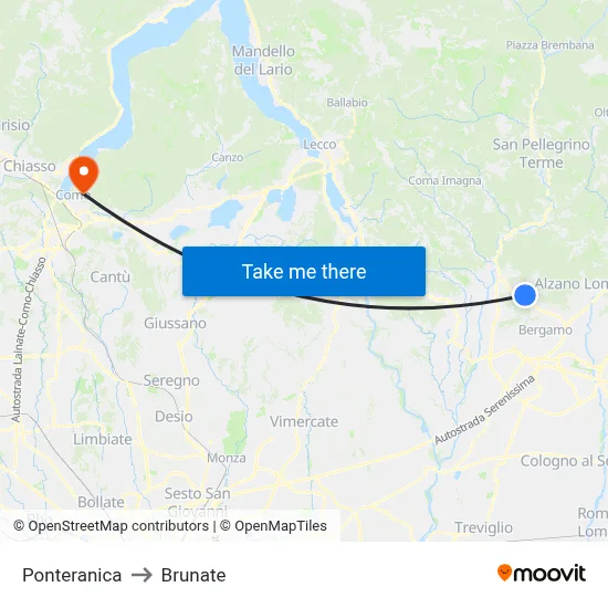 Ponteranica to Brunate map