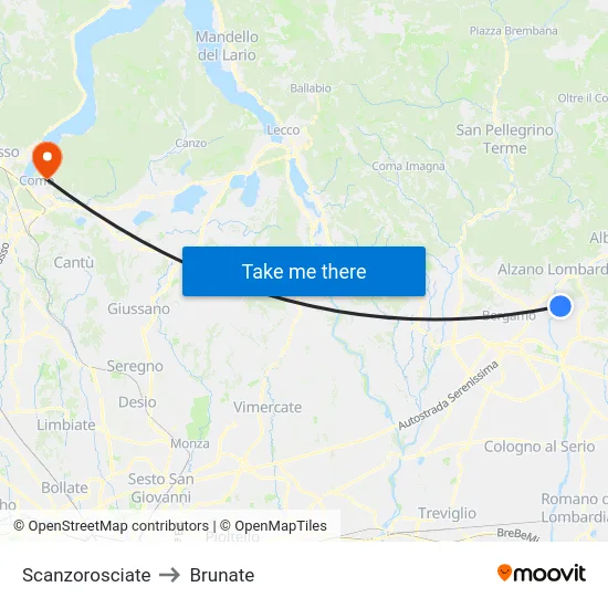 Scanzorosciate to Brunate map