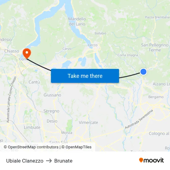 Ubiale Clanezzo to Brunate map