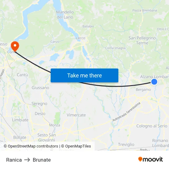 Ranica to Brunate map