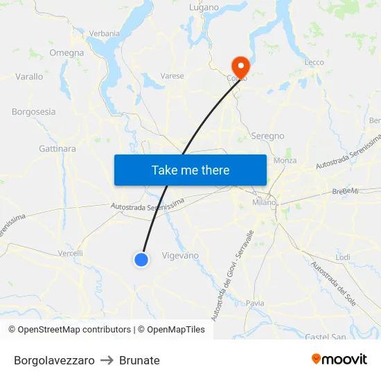 Borgolavezzaro to Brunate map