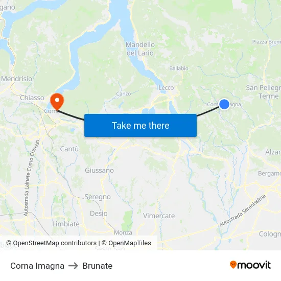 Corna Imagna to Brunate map