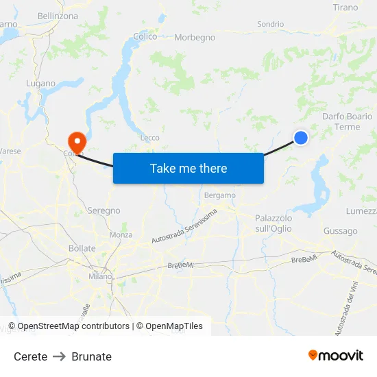 Cerete to Brunate map