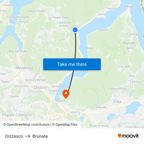 Dizzasco to Brunate map