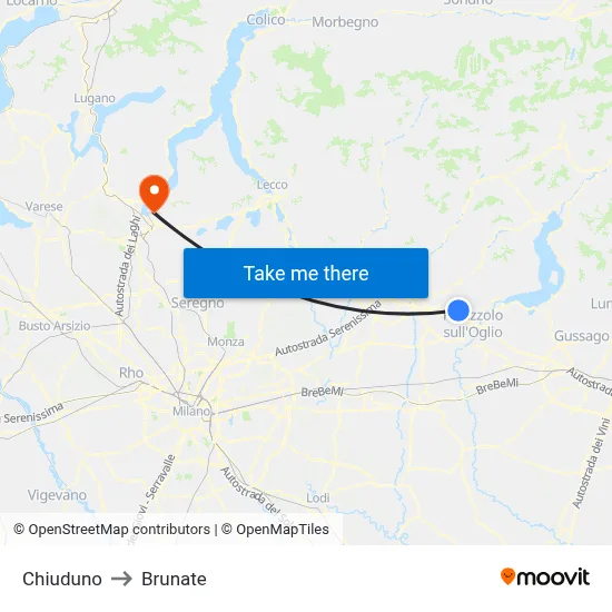Chiuduno to Brunate map