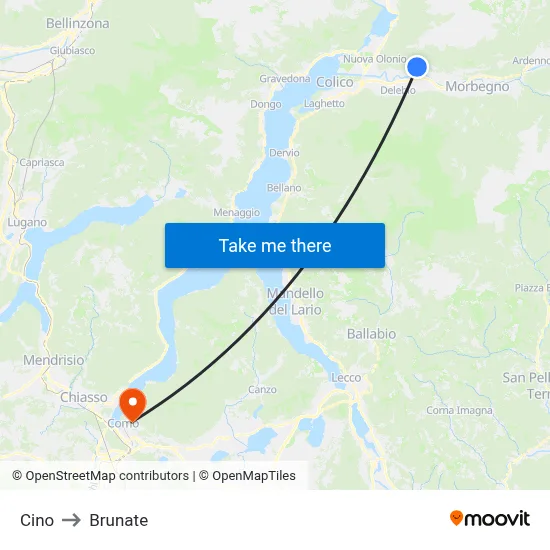 Cino to Brunate map