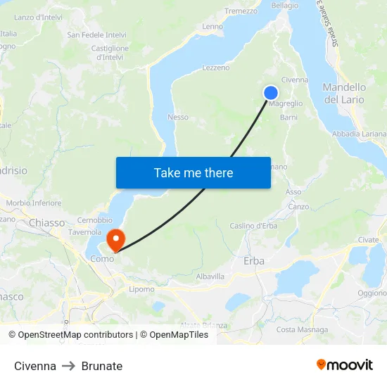 Civenna to Brunate map