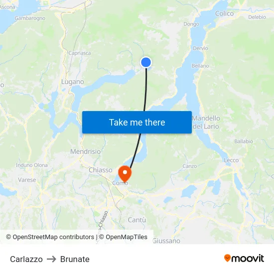 Carlazzo to Brunate map