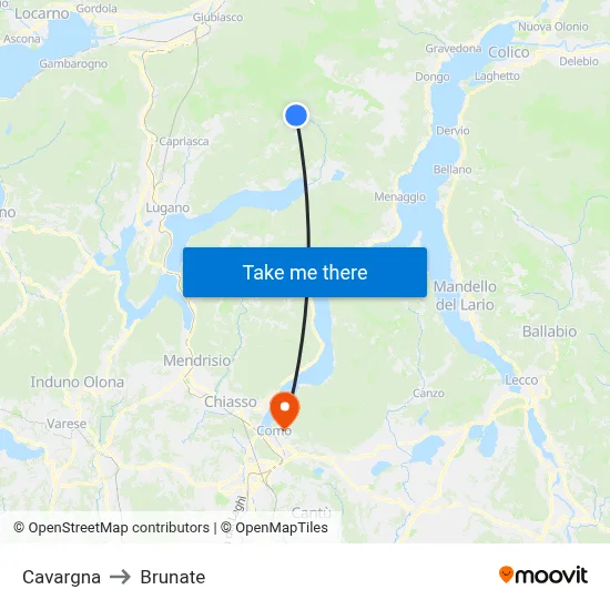 Cavargna to Brunate map