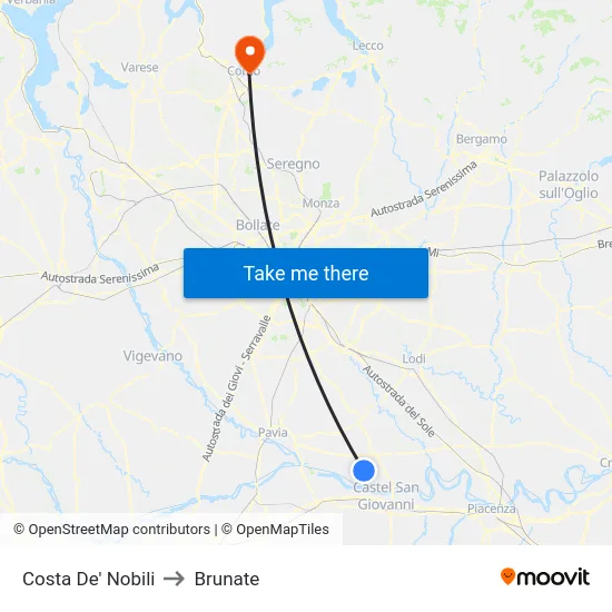 Costa de' Nobili to Brunate map