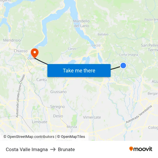 Costa Valle Imagna to Brunate map