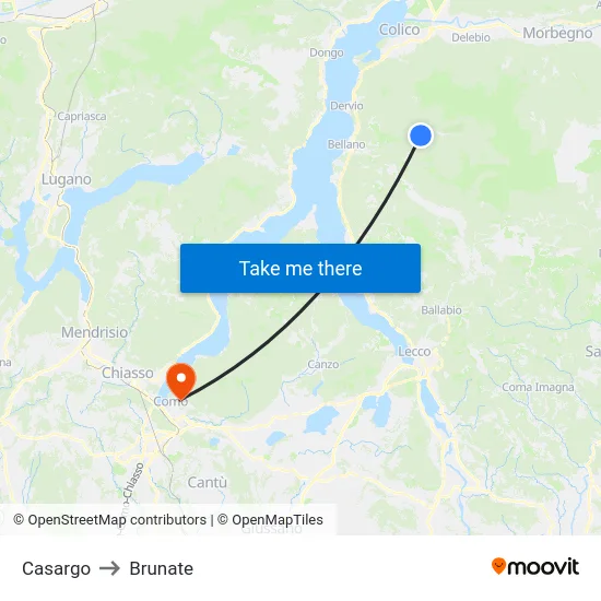 Casargo to Brunate map