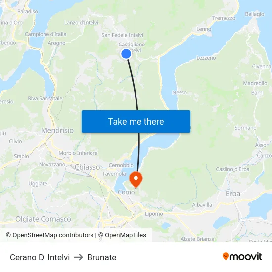 Cerano D' Intelvi to Brunate map