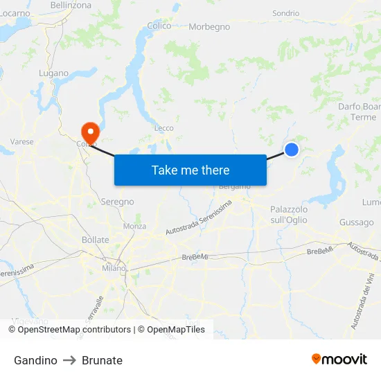 Gandino to Brunate map