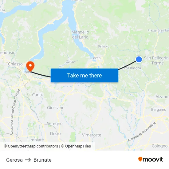 Gerosa to Brunate map