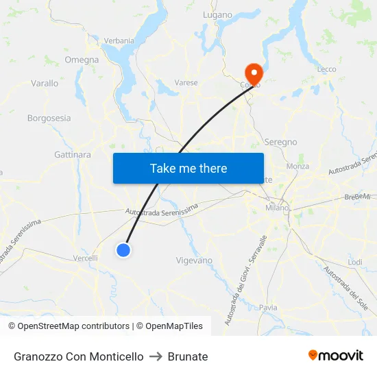 Granozzo Con Monticello to Brunate map