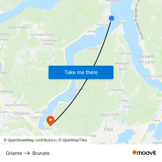 Griante to Brunate map