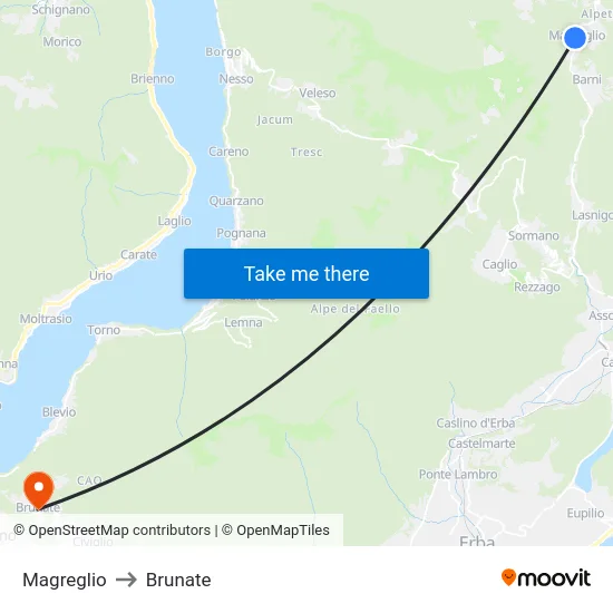 Magreglio to Brunate map