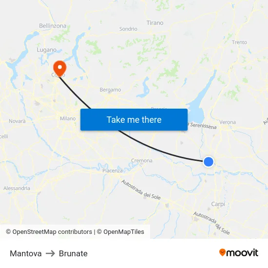 Mantova to Brunate map