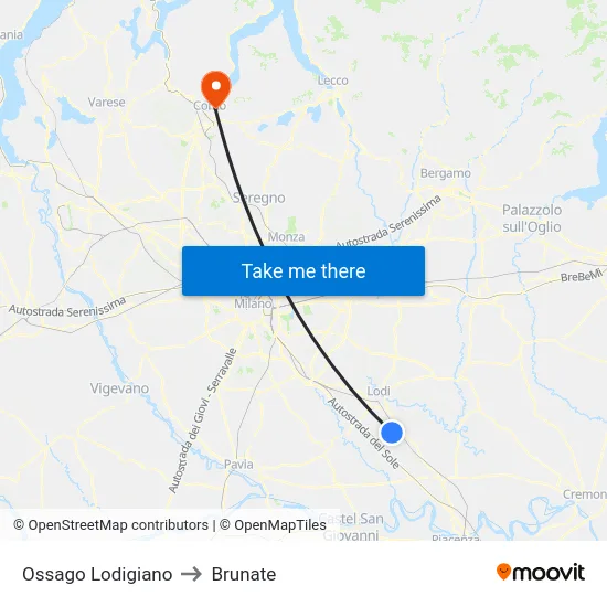 Ossago Lodigiano to Brunate map