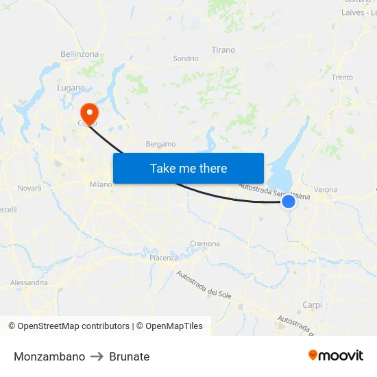 Monzambano to Brunate map