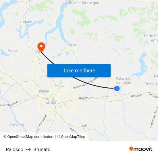 Palosco to Brunate map