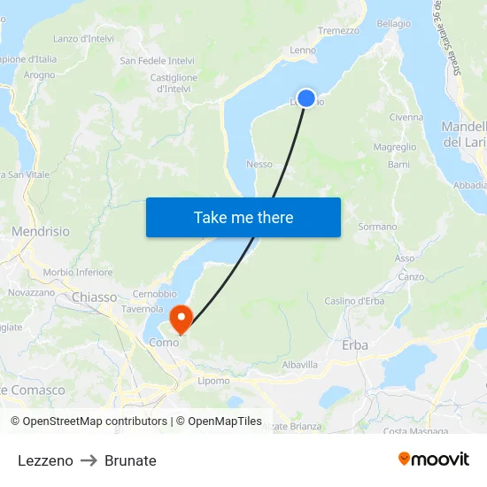 Lezzeno to Brunate map