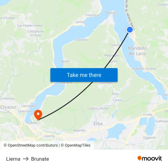 Lierna to Brunate map