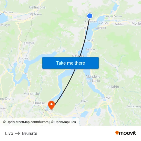 Livo to Brunate map