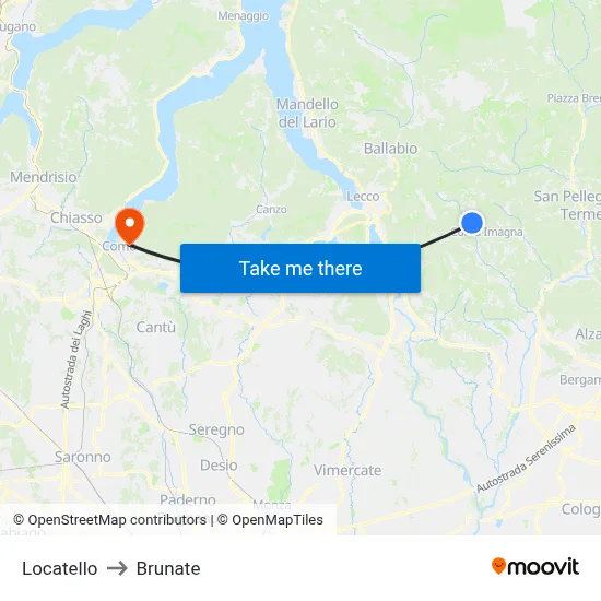 Locatello to Brunate map