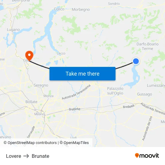 Lovere to Brunate map
