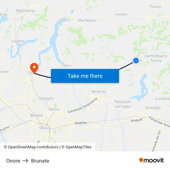 Onore to Brunate map