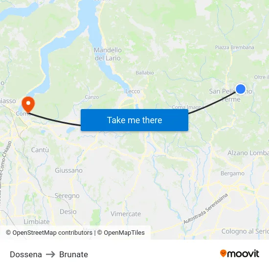 Dossena to Brunate map